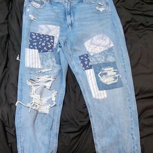 American Eagle Outfitters Light Blue Patchwork Jeans